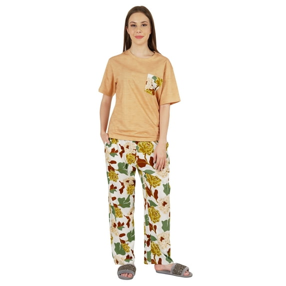Inkmeso Printed Nightwear 2 Pc Pajama Set For Women's Short Sleeves Soft Sleepwear