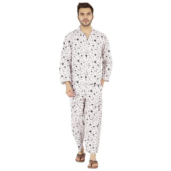 Inkmeso Printed Pajama Sets For Men's Button Up Classic Sleepwear Lightweight Cotton Nightwear