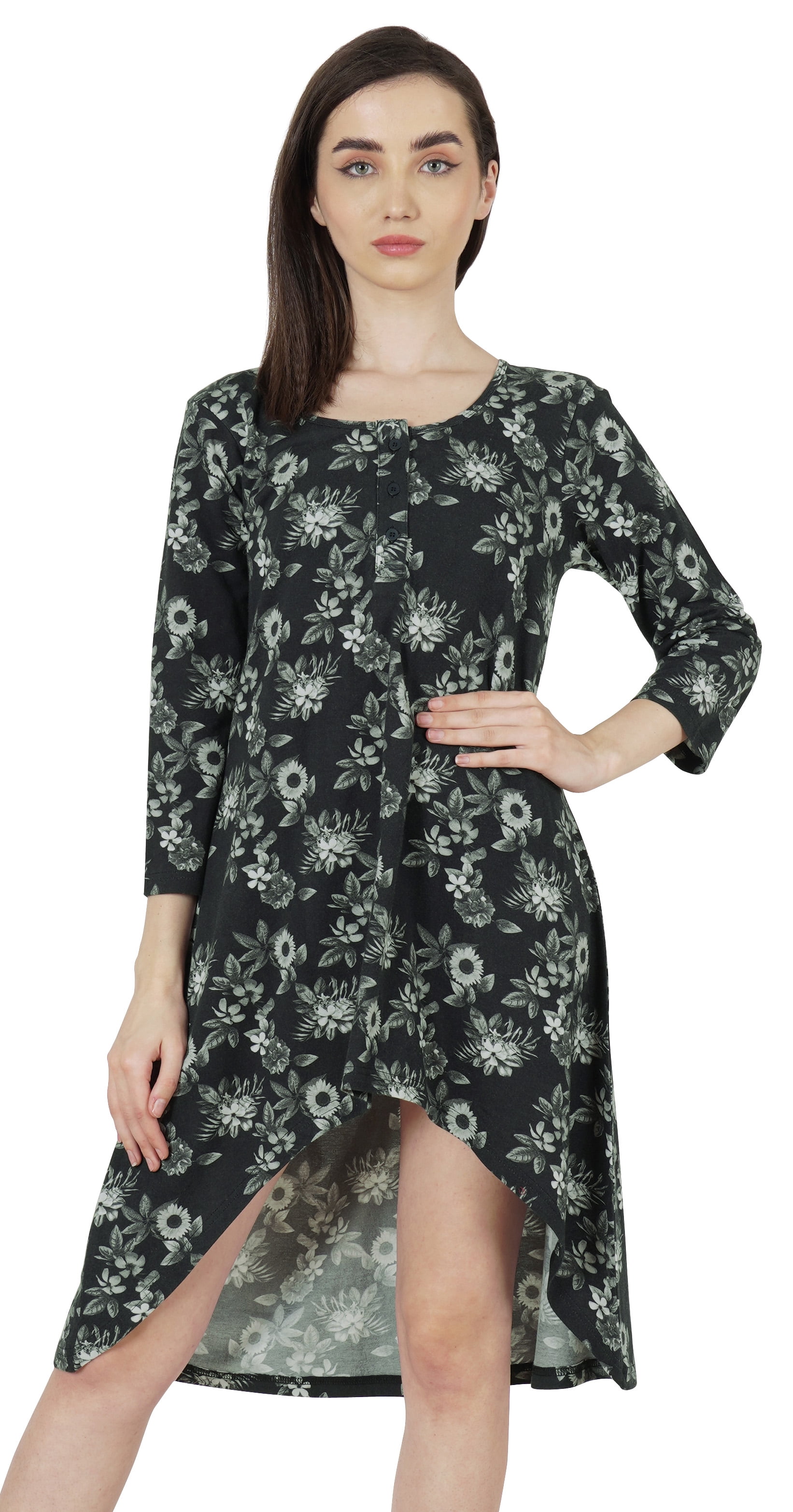 Inkmeso Printed Round Neck Cotton Dresses For Womens Asymmetrical Hem Short  MiniDress - Walmart.com