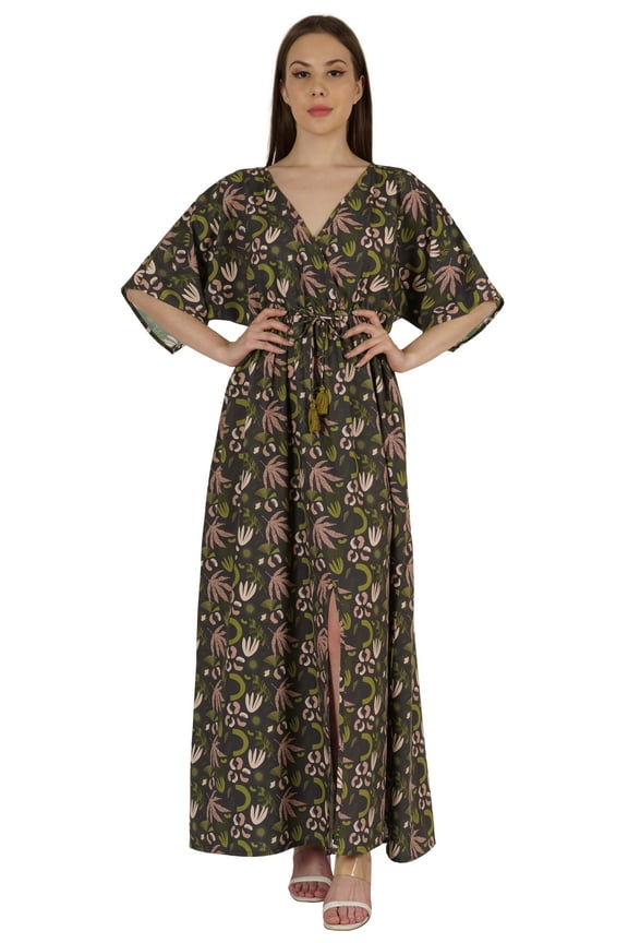 Printed Short Kimono Sleeve V-Neck Dress For Womens Summer Long Casual Maxi Dress