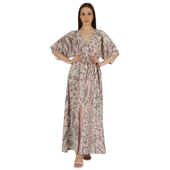 Inkmeso Printed Short Kimono Sleeve V-Neck Dress For Womens Summer Long Casual Maxi Dress