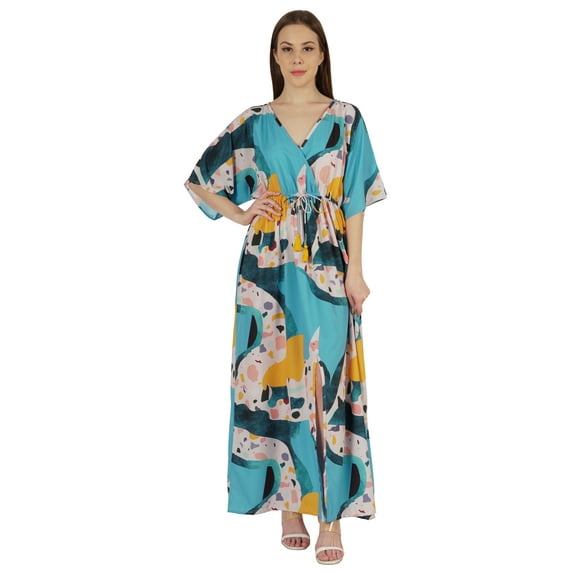 Inkmeso Printed Short Kimono Sleeve V-Neck Dress For Womens Summer Long Casual Maxi Dress