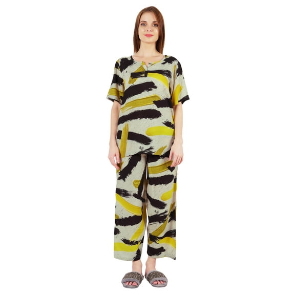 Inkmeso Printed Sleepwear Pajama Set For Women Short Sleeve Nightwear Soft Pj Lounge Sets