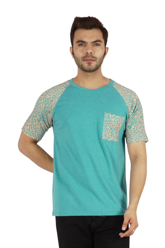Raglan Short Sleeves T-Shirt For Men's Loose Fit Printed Casual Tee W/ Patch Pocket