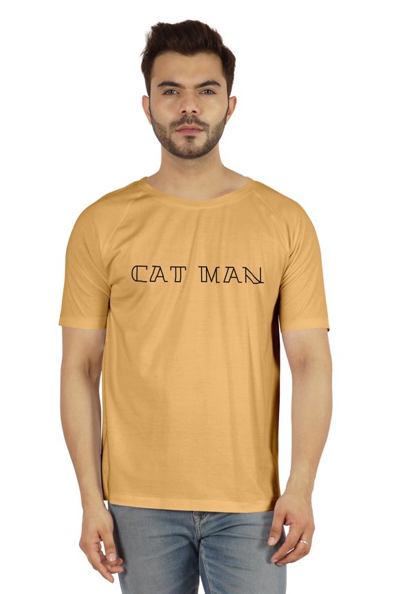 Raglan Short Sleeves Tshirt For Men's Graphic Quote "Cat Man." Tee Shirt For Cat Lover