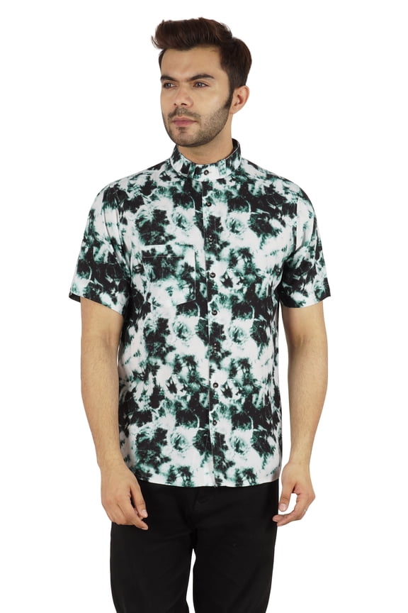 Regular Fit Designer Mandarin Collar Shirt For Men's Printed Patch Pocket Shirts