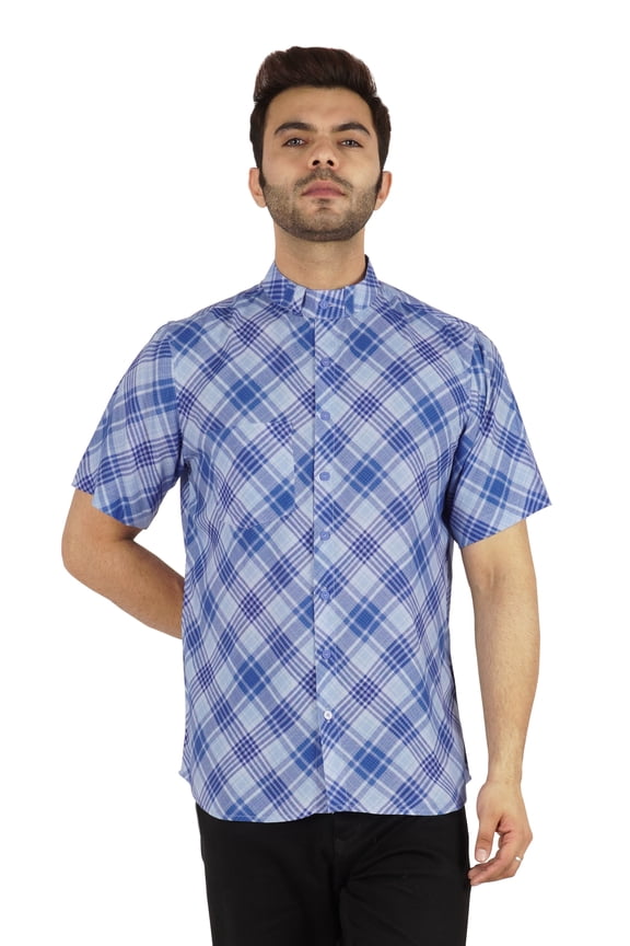 Regular Fit Designer Mandarin Collar Shirt For Men's Printed Patch Pocket Shirts