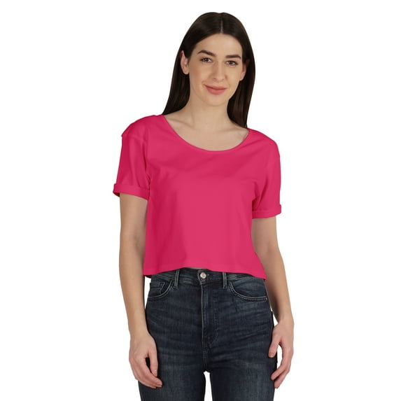 Inkmeso Regular Street Style Crop Top Scoop Neck Tee For Womens Cotton Tshirt