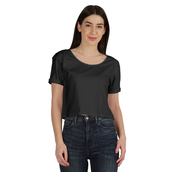 Inkmeso Regular Street Style Crop Top Scoop Neck Tee For Womens Cotton Tshirt
