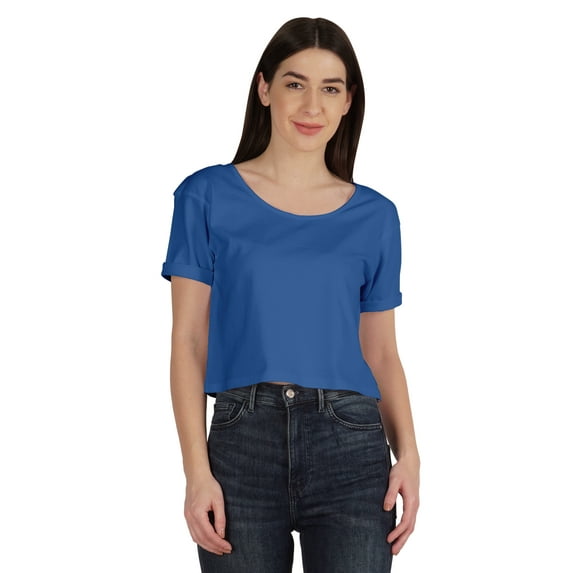 Inkmeso Regular Street Style Crop Top Scoop Neck Tee For Womens Cotton Tshirt