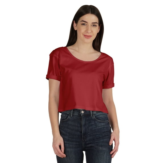 Inkmeso Regular Street Style Crop Top Scoop Neck Tee For Womens Cotton Tshirt