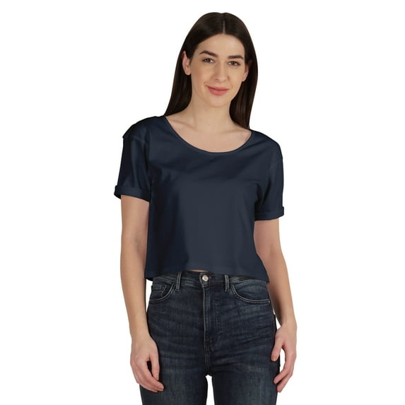 Inkmeso Regular Street Style Crop Top Scoop Neck Tee For Womens Cotton Tshirt