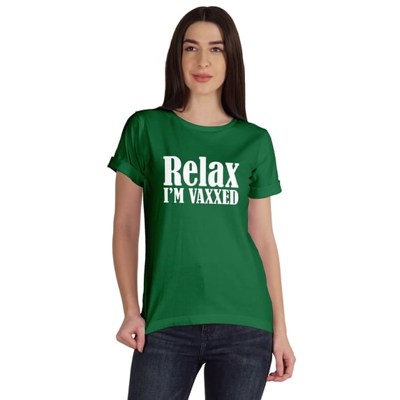 Inkmeso Relax I'M Vaxxed Funny Pro-Vaccine scoop-neck Cotton T-shirt For Womens