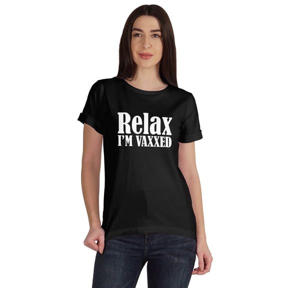 Inkmeso Relax I'M Vaxxed Funny Pro-Vaccine scoop-neck Cotton T-shirt For Womens