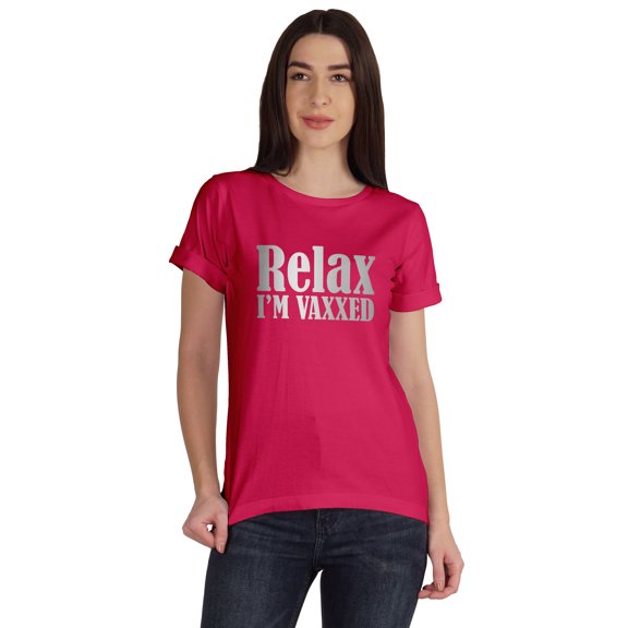 Inkmeso Relax I'm Vaxxed Tee Tops Scoop-Neck Funny Pro-Vaccine Womens T-shirt