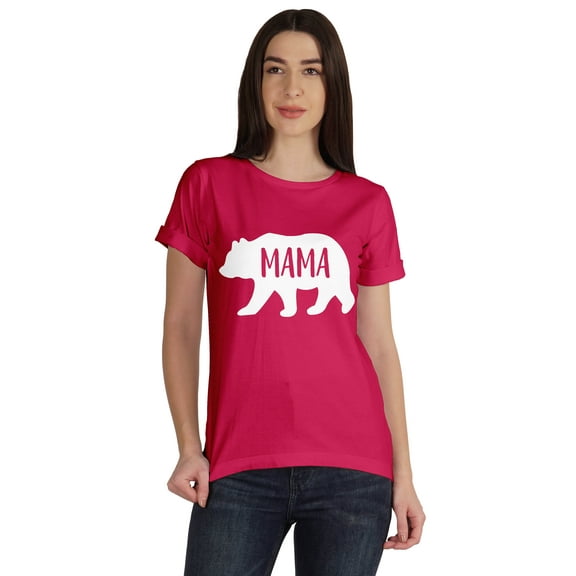 Inkmeso Scoop-Neck Mama Bear Graphic Tshirt Short Sleeve Women Cotton Tee Casual