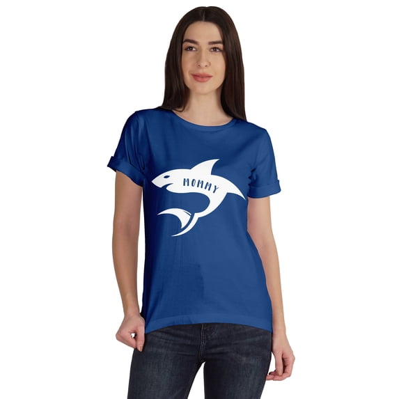 Inkmeso Scoop-Neck Mommy Shark Graphic Tshirt Short Sleeve Women Cotton Tee Casual