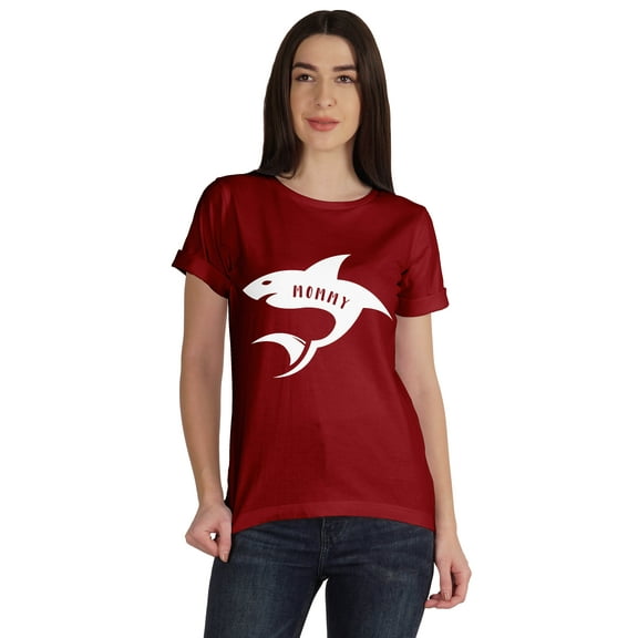 Inkmeso Scoop-Neck Mommy Shark Graphic Tshirt Short Sleeve Women Cotton Tee Casual