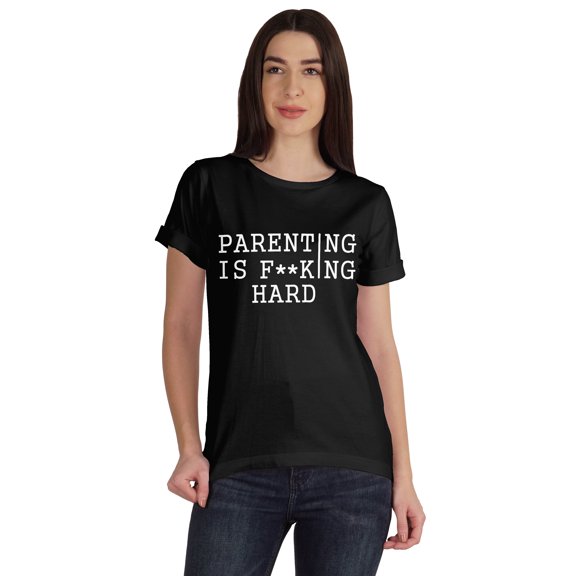 Inkmeso Scoop-Neck Parenting Is F**King Hard Graphic Tshirt Short Sleeve Casual
