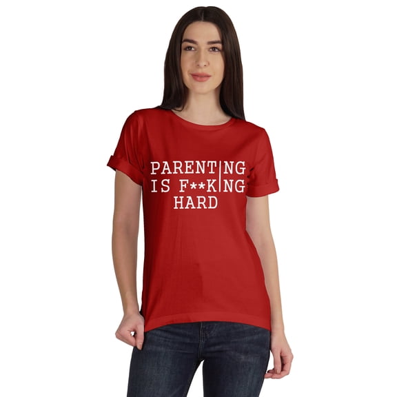 Inkmeso Scoop-Neck Parenting Is F**King Hard Graphic Tshirt Short Sleeve Casual
