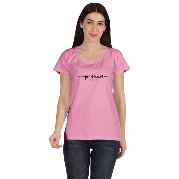 Inkmeso Scoop Neck Positive Vibes Only Tshirt Inspiration Typographic Tee Tops