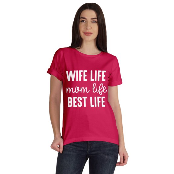 Inkmeso Scoop-Neck Wife Life Mom Life Best Life Graphic Tshirt Short Sleeve Tee
