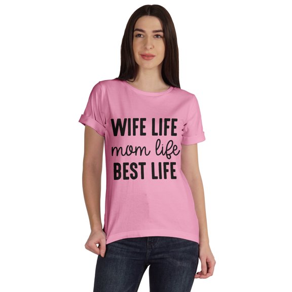 Inkmeso Scoop-Neck Wife Life Mom Life Best Life Graphic Tshirt Short Sleeve Tee