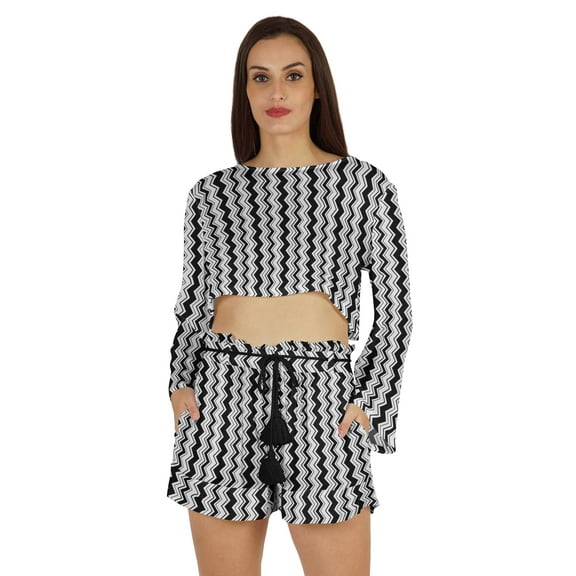 Inkmeso Sexy 2 Piece Outfit For Womens Crop Top & Elastic Waist Short Set with pocket