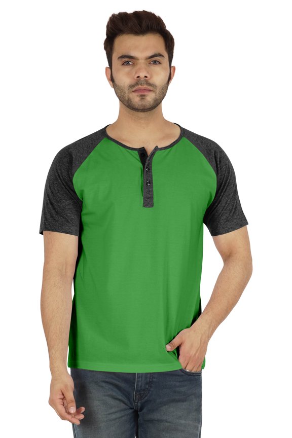 Short Raglan Sleeve Cotton Lightweight Solid T-Shirts Classic Henley T-Shirt For Mens