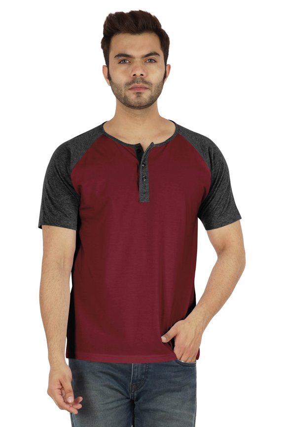 Short Raglan Sleeve Cotton Lightweight Solid T-Shirts Classic Henley T-Shirt For Mens