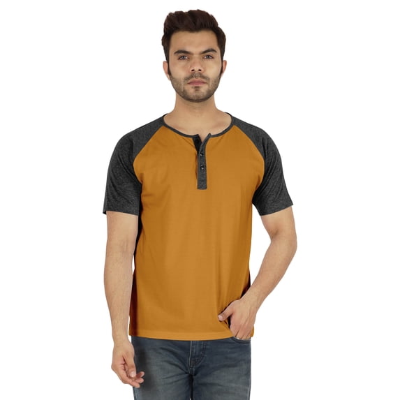 Inkmeso Short Raglan Sleeve Cotton Lightweight Solid T-Shirts Classic Henley T-Shirt For Mens