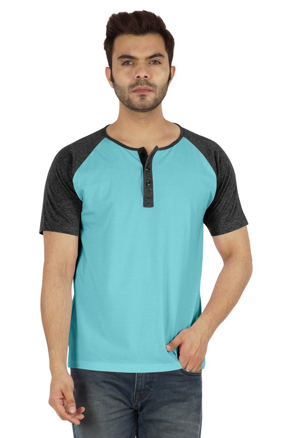 Short Raglan Sleeve Cotton Lightweight Solid T-Shirts Classic Henley T-Shirt For Mens