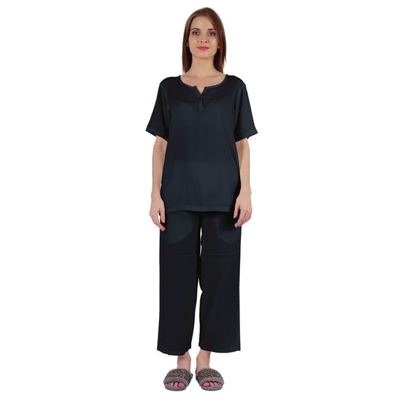 Inkmeso Short Sleeve Nightwear Pajama Set For Women Henley T-Shirt & Pajama Sleepwear Set