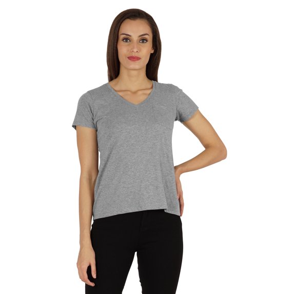 Inkmeso Short Sleeve Solid Basic T-Shirt For Womens V-Neck Casual Tee T-Shirts With Patch Pocket