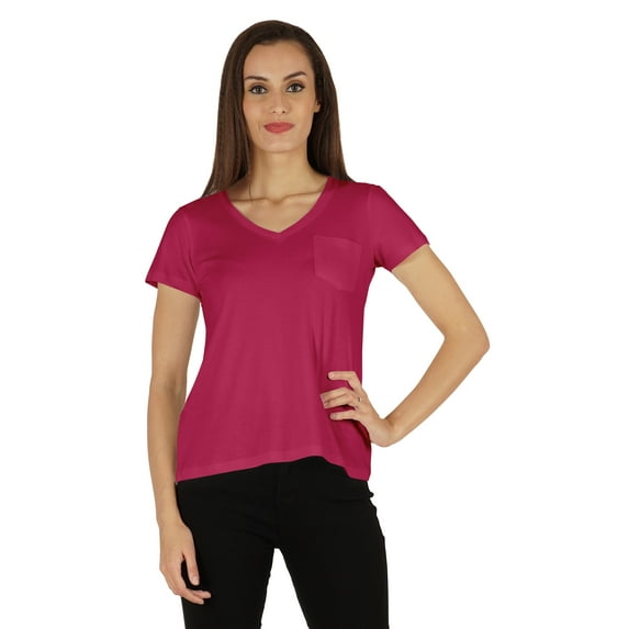 Inkmeso Short Sleeve Solid Basic T-Shirt For Womens V-Neck Casual Tee T-Shirts With Patch Pocket