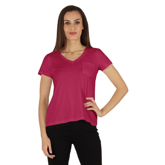 Inkmeso Short Sleeve Solid Basic T-Shirt For Womens V-Neck Casual Tee T-Shirts With Patch Pocket