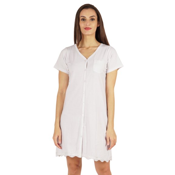 Inkmeso Solid Button Down Nightgown Sleepwear For Womens V- Neck Nightshirt Sleepdress
