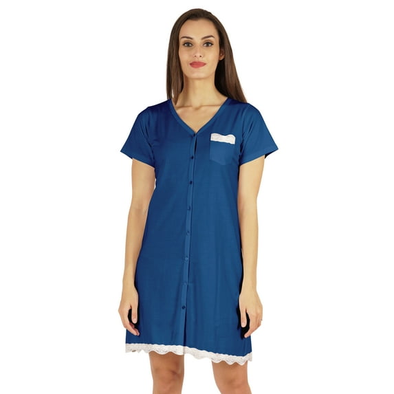 Inkmeso Solid Button Down Nightgown Sleepwear For Womens V- Neck Nightshirt Sleepdress