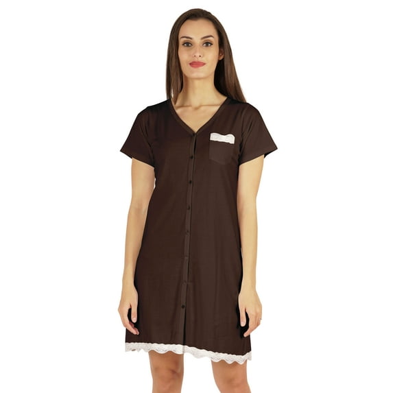 Inkmeso Solid Button Down Nightgown Sleepwear For Womens V- Neck Nightshirt Sleepdress