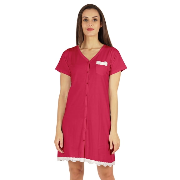 Inkmeso Solid Button Down Nightgown Sleepwear For Womens V- Neck Nightshirt Sleepdress
