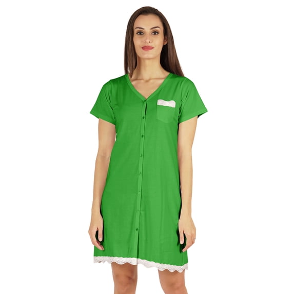 Inkmeso Solid Button Down Nightgown Sleepwear For Womens V- Neck Nightshirt Sleepdress