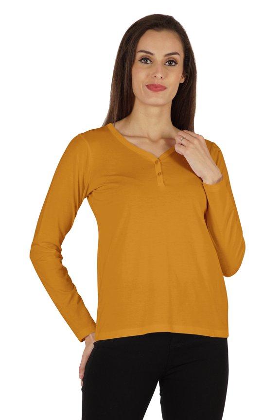 Solid Button Henley T-shirt For Womens Casual BasicLong SleeveTee T-shirts