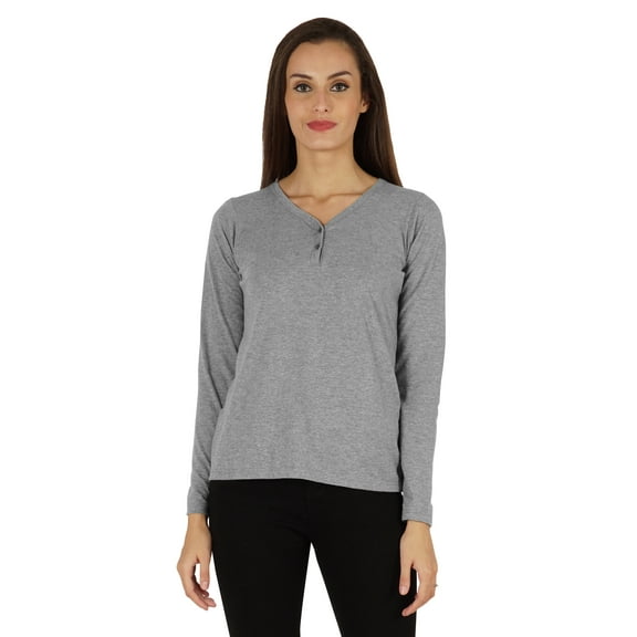 Inkmeso Solid Button Henley T-shirt For Womens Casual BasicLong SleeveTee T-shirts