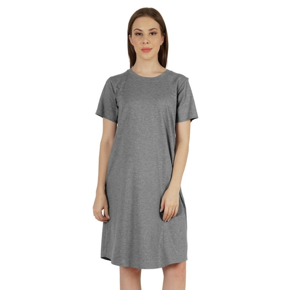 Inkmeso Solid Casual Summer T-Shirt Dress For WoMen's Loose Fit Short Sleeve Tunic Sleep Dress
