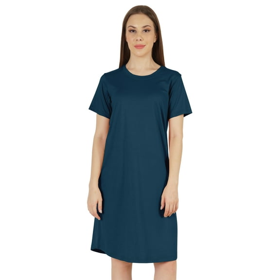 Inkmeso Solid Casual Summer T-Shirt Dress For WoMen's Loose Fit Short Sleeve Tunic Sleep Dress