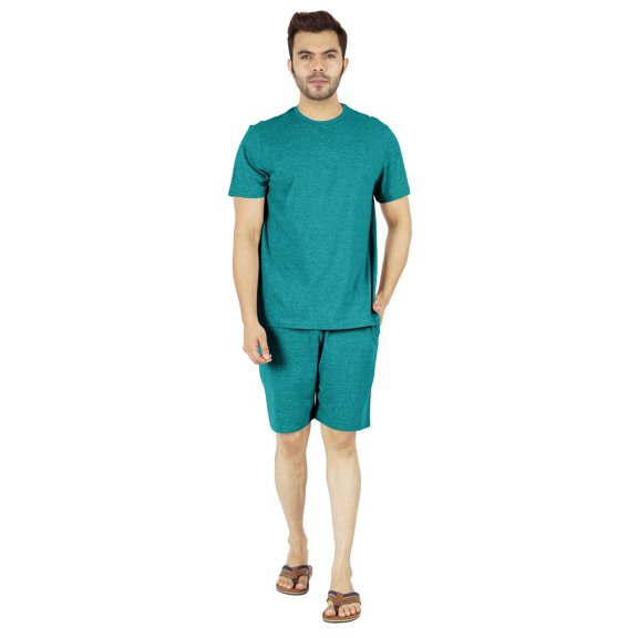 Inkmeso Solid Cotton 2 Pc Nightwear Set Summer Shorts and Tshirt Set For Men Sleepwear Classic Pajama Set