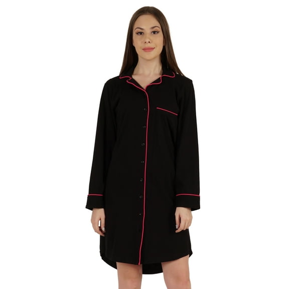 Inkmeso Solid Jersey Nightgown For Women Long Sleeve Button Down Sleepshirt Loungewear Nightdress