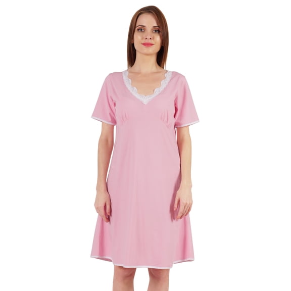 Inkmeso Solid Nightgown Dress For Women Nightwear Lace short sleeve Loungewear Tunic