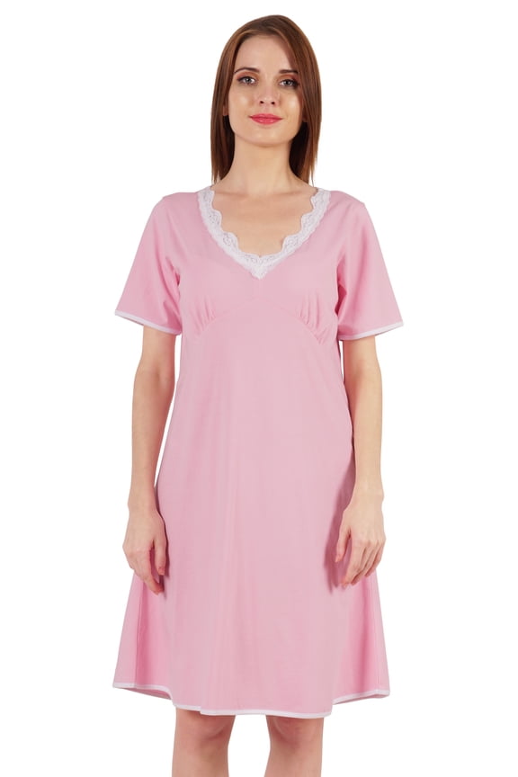 Solid Nightgown Dress For Women Nightwear Lace short sleeve Loungewear Tunic