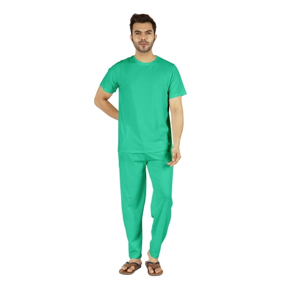 Inkmeso Solid Nightwear Set For Mens Tshirt And Pants Pajama Set Short Sleeve Pjs Loungewear Set